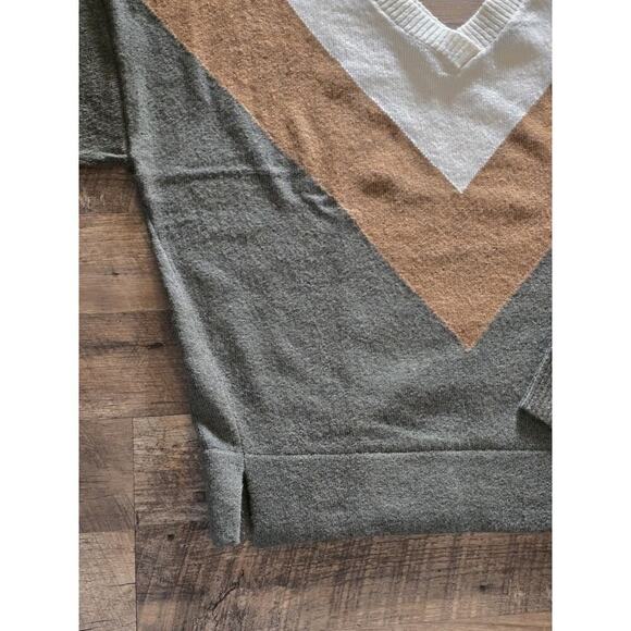 PrAna Norfolk Sweater Sz Medium Green Brown Ivory Vneck Thumb Holes Oversized - Picture 4 of 7